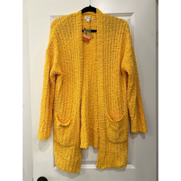 NWT SMALL POPCORN SOFT Women's Yellow Open Front Knit Cardigan Sweater - Picture 6 of 6
